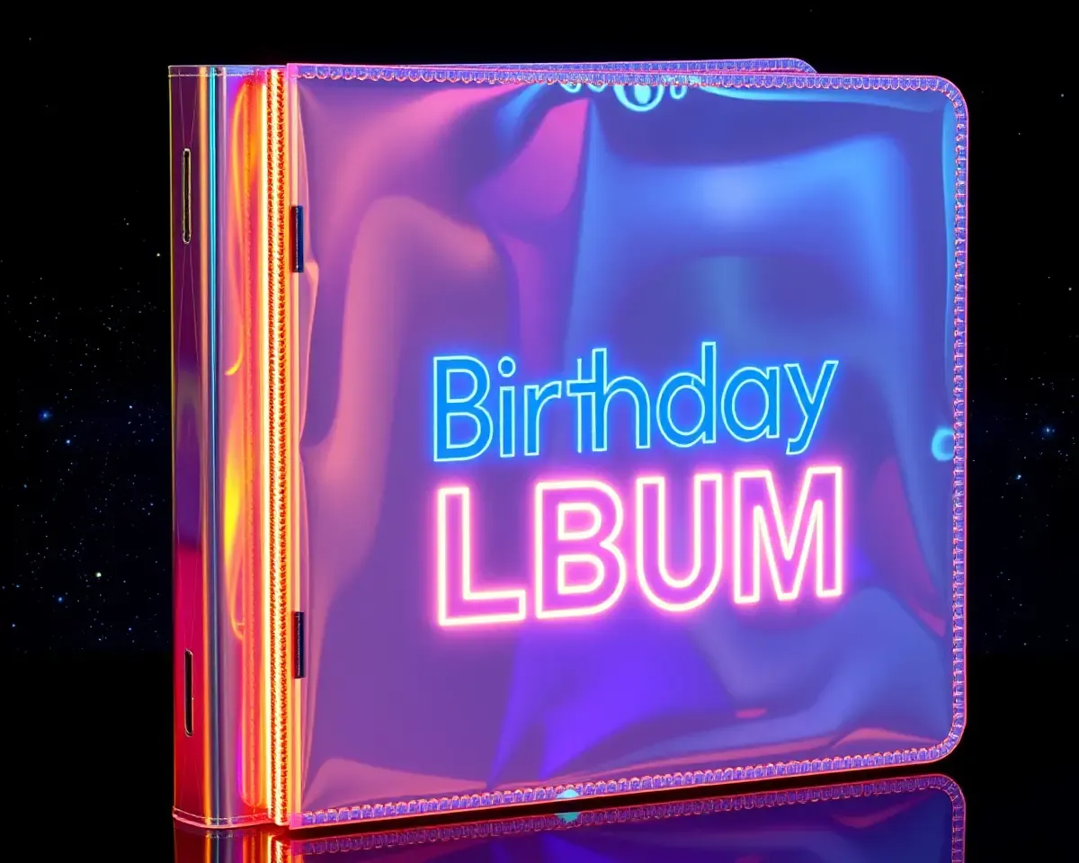 Futuristic Birthday Album with Holographic Cover and Neon Font