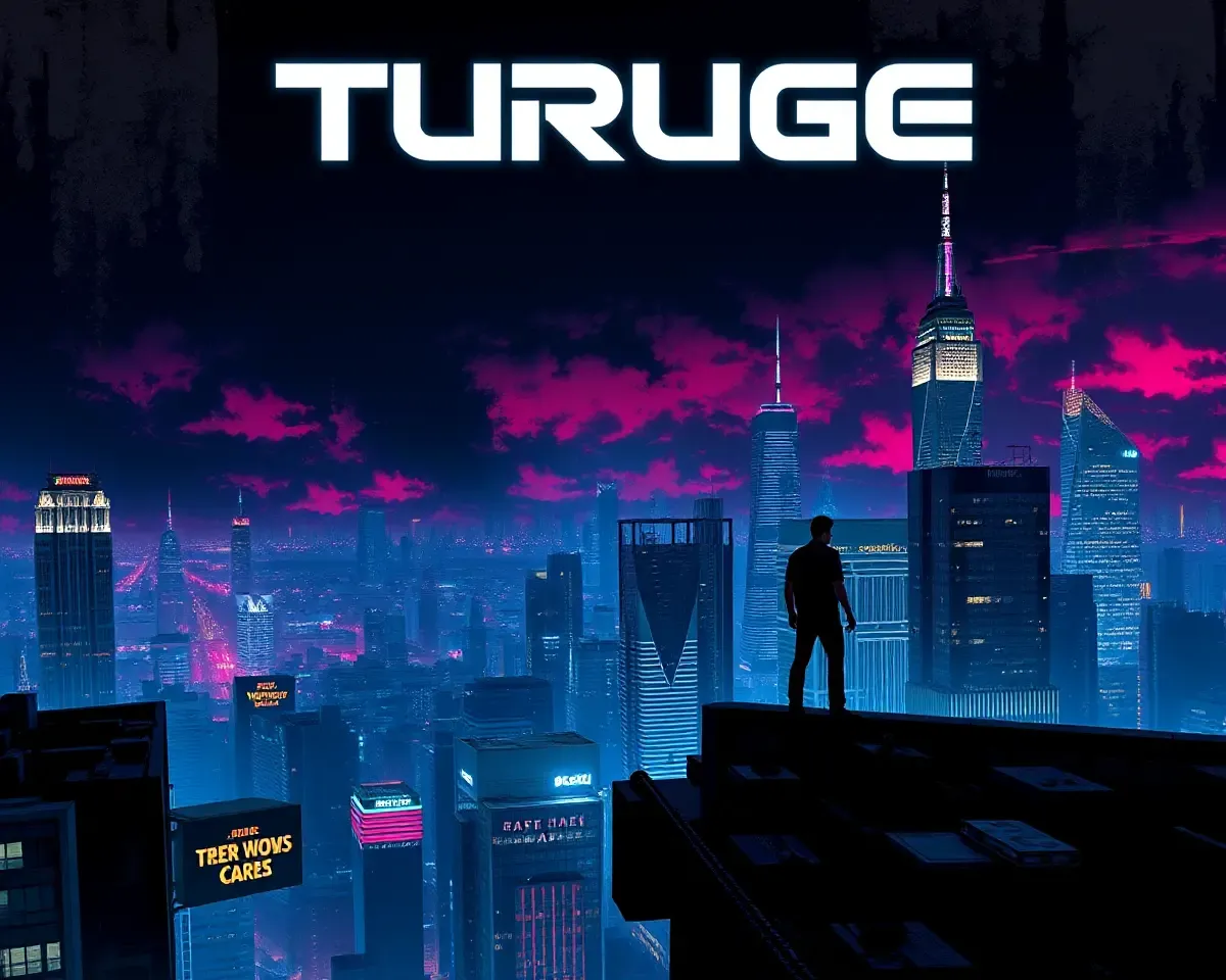 Futuristic City Sky with Neon Lights and Skyscrapers