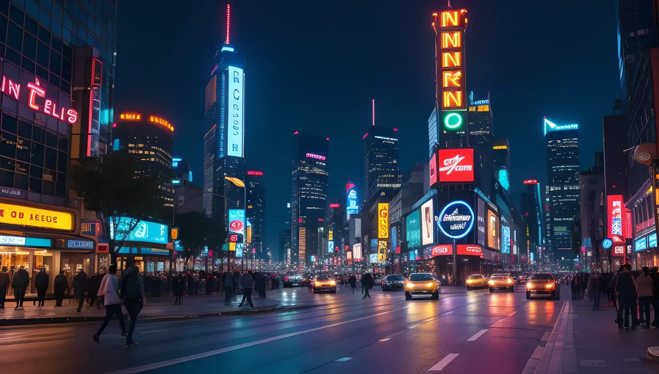 Futuristic City Street with AI-Powered Cars and Pedestrians