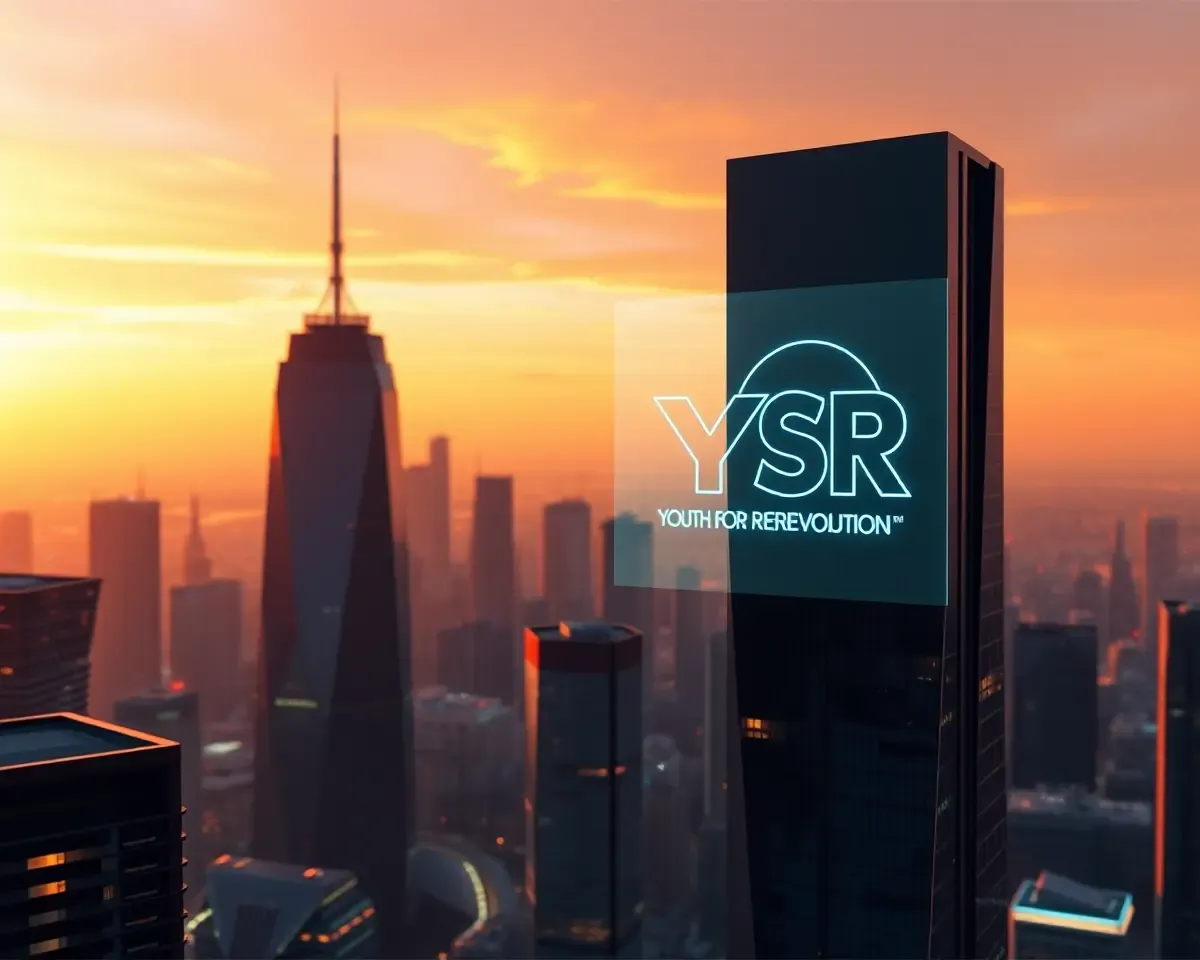 Futuristic Cityscape Displays YSR Logo in Holographic Display