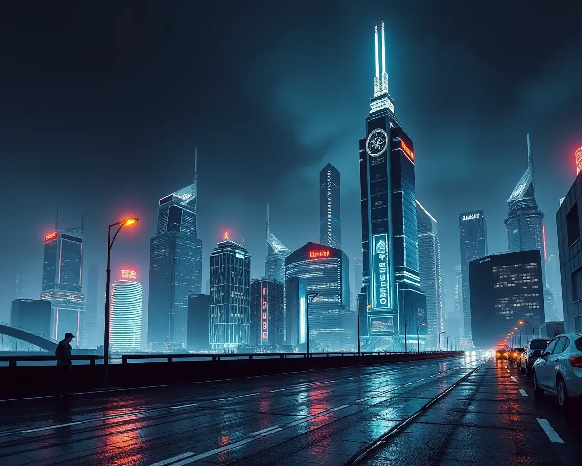 Futuristic Cityscape at Night in 1024x576 Resolution