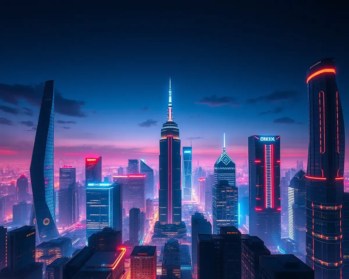 Futuristic Cityscape at Night in High-Tech AK Font Style