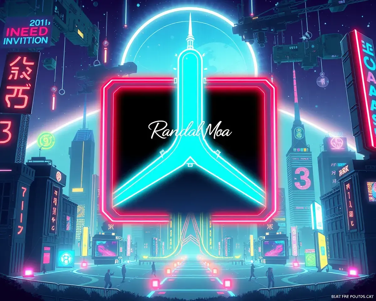 Futuristic Cityscape on Randal Maa's Invitation Card with Neon Lights