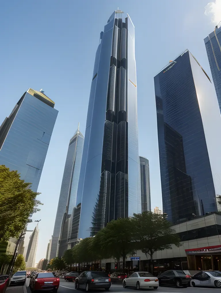 Futuristic Cityscape with "xxxx" on Towering Skyscraper Image