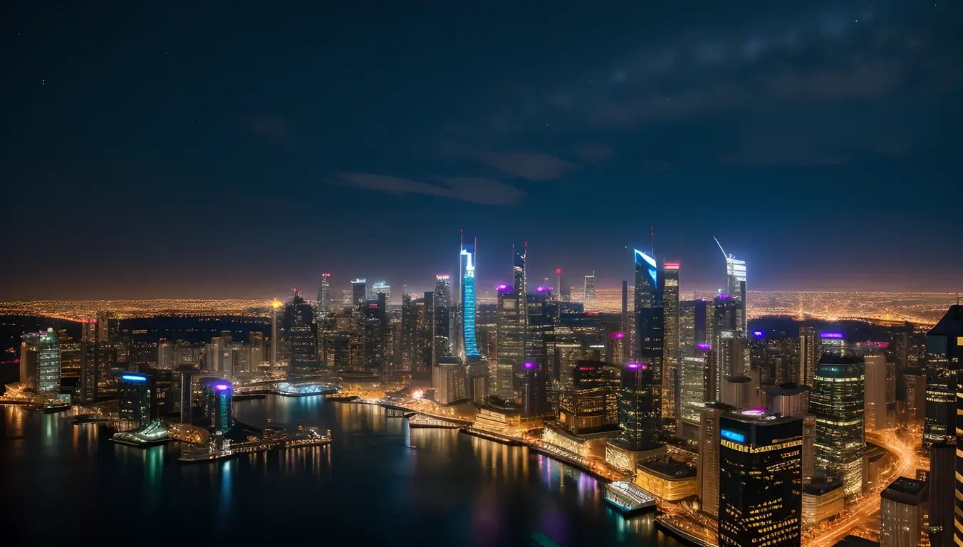 Futuristic Cityscape with Neon Lights at Night Image
