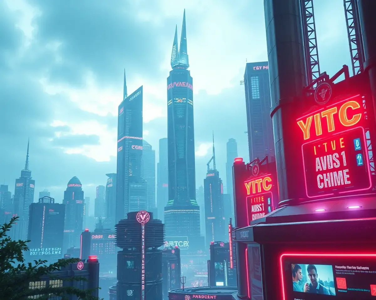 Futuristic Cityscape with Neon Lights on YCP Background