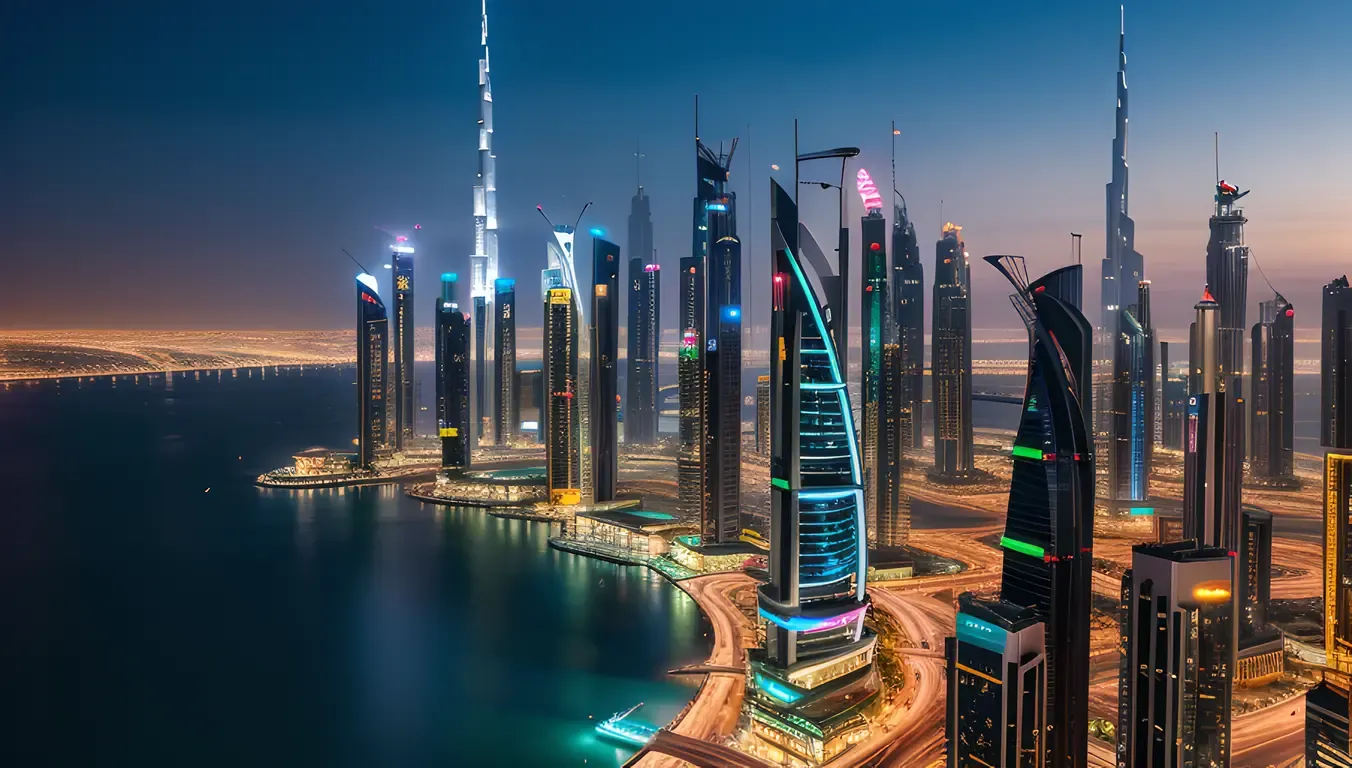 Futuristic Dubai Metropolis in Neon-Lit Cityscape Photo