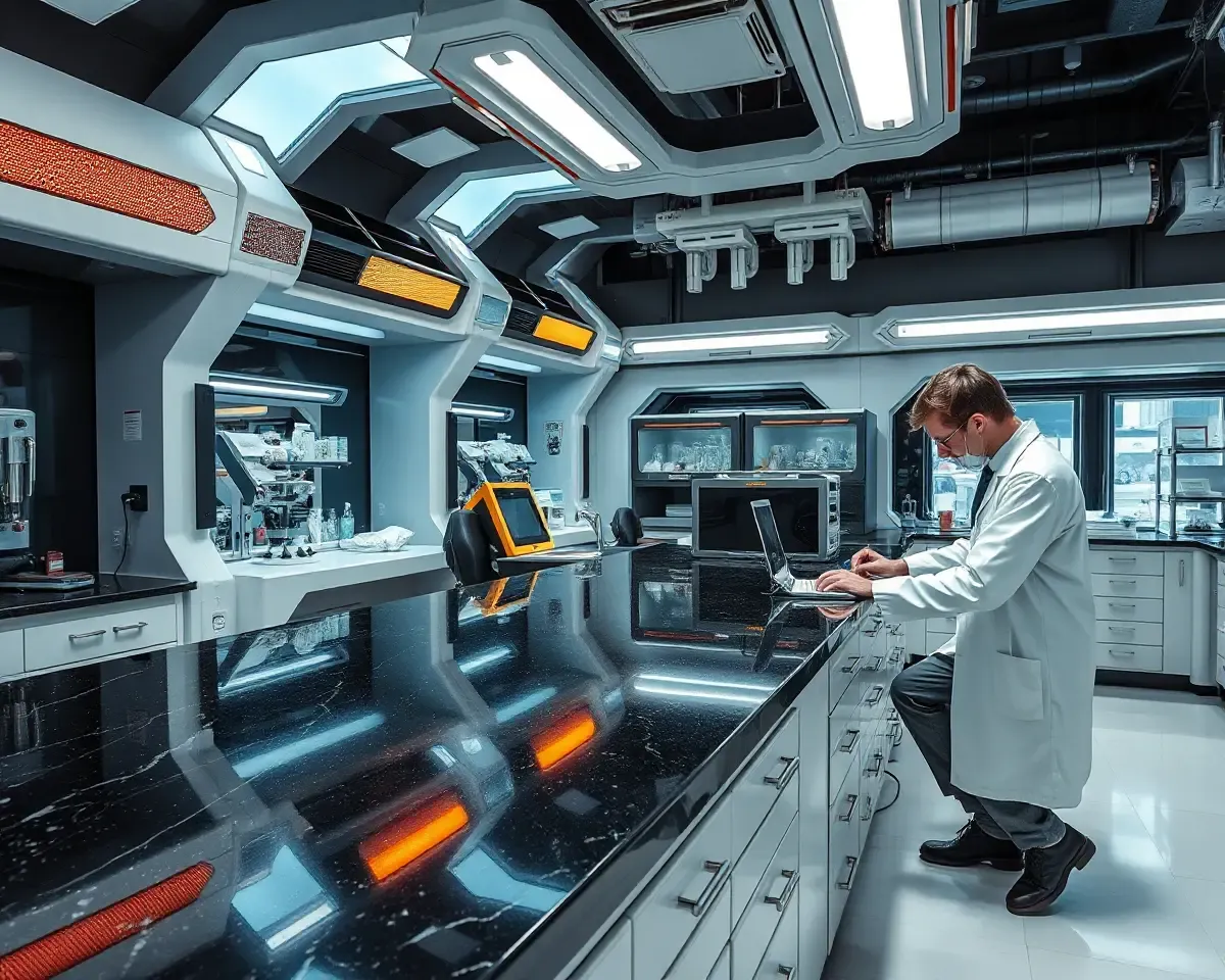 Futuristic Laboratory with Black Galaxy Granite Countertops