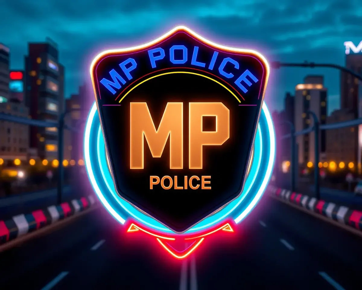Futuristic MP Police Logo with Neon Lights