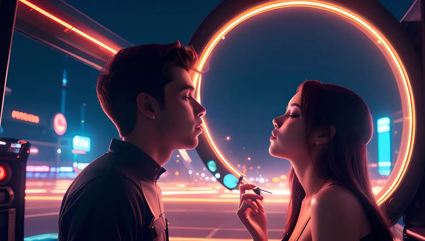 Futuristic Sci-Fi Boy and Girl Kissing Illustration