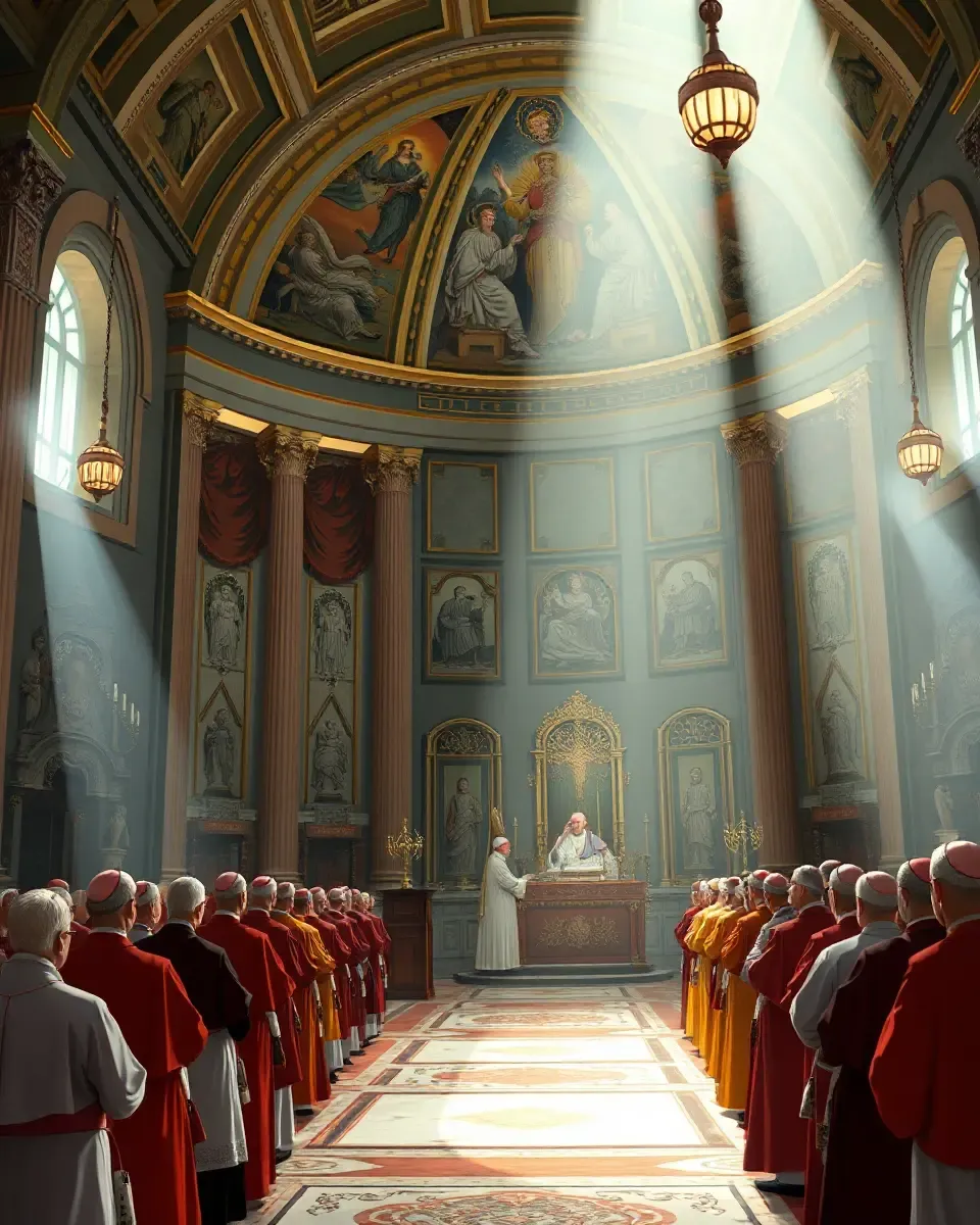 Futuristic Sistine Chapel Illustration During Conclave 2025 Cardinals Gathered