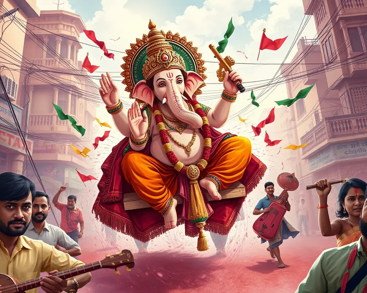 Ganesh Idol Carried Through Streets with Music and Dance