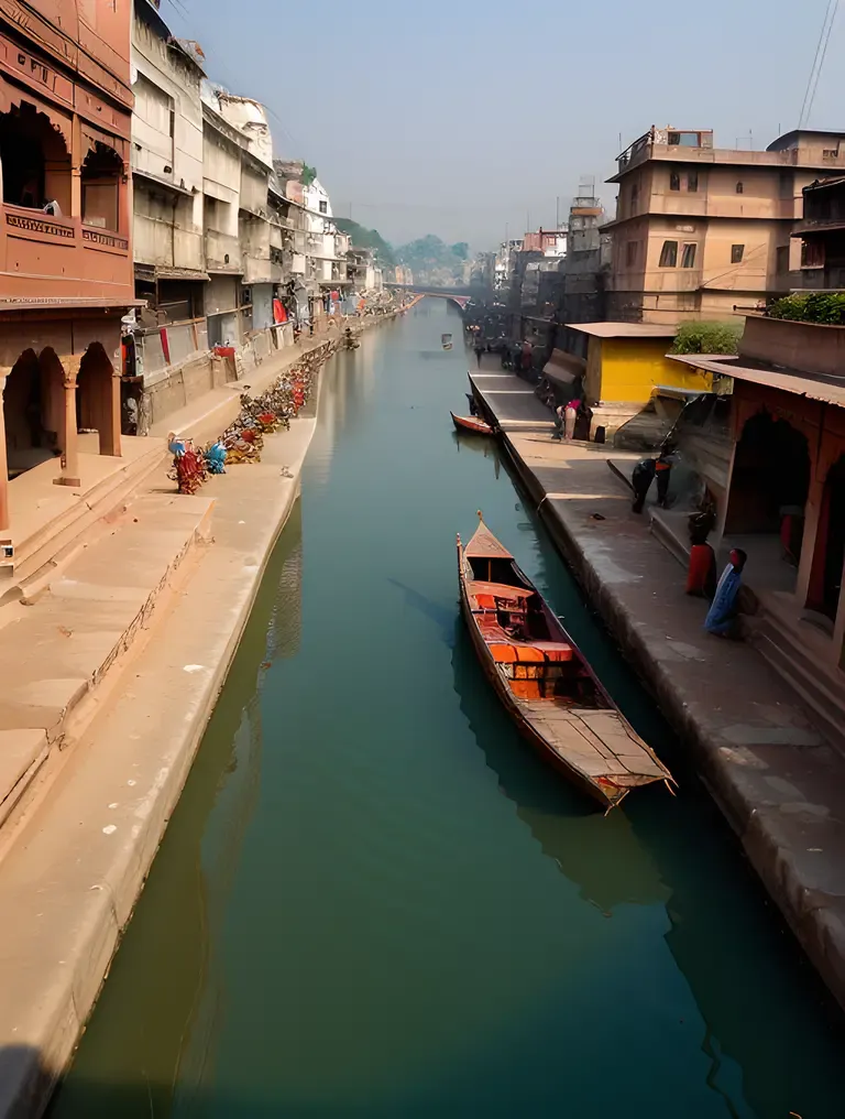 Ganges River in Bansi: Boats and Ghats Bustle