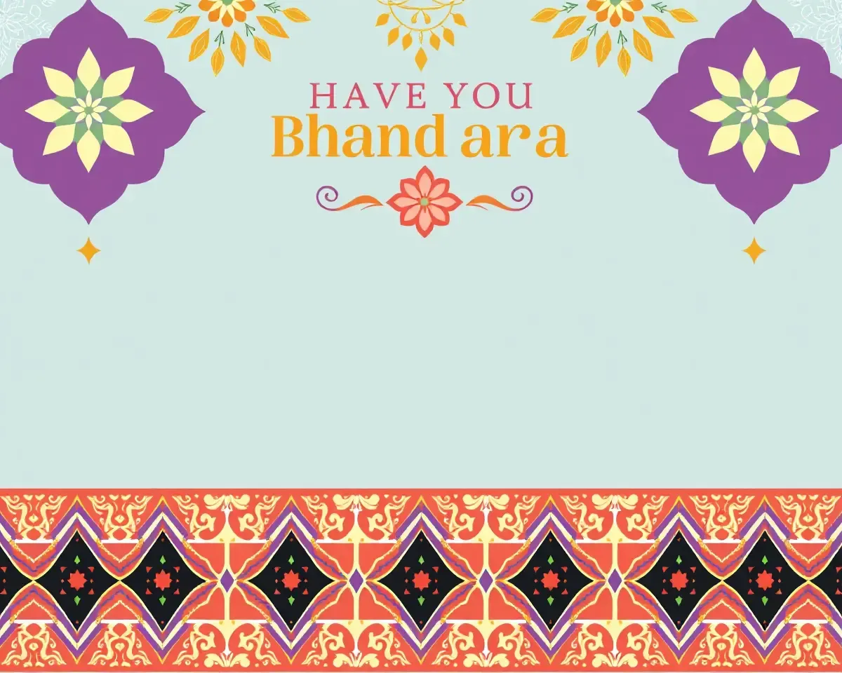 Geometric Pattern on Digital Bhandara Invitation with Bold Colors.