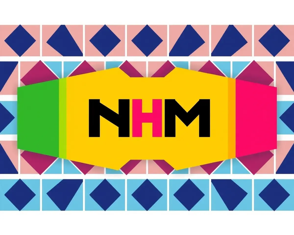 Geometric Pattern with Bright NHM Logo Contrast