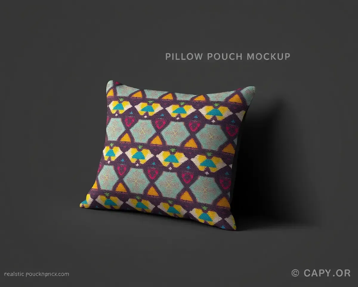 Geometric Pillow Pouch Mockup with Bright Colors and Shading