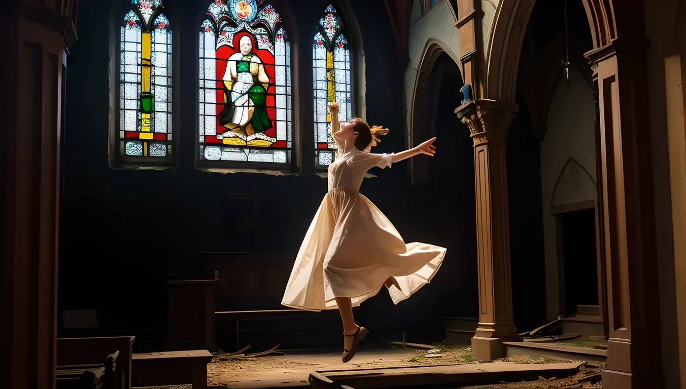 Ghost Girl Pic: Abandoned Church with Stained Glass Windows