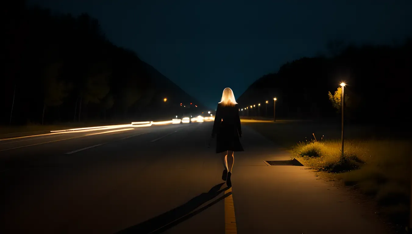 Ghost Girl Pic: Walking Deserted Highway at Night