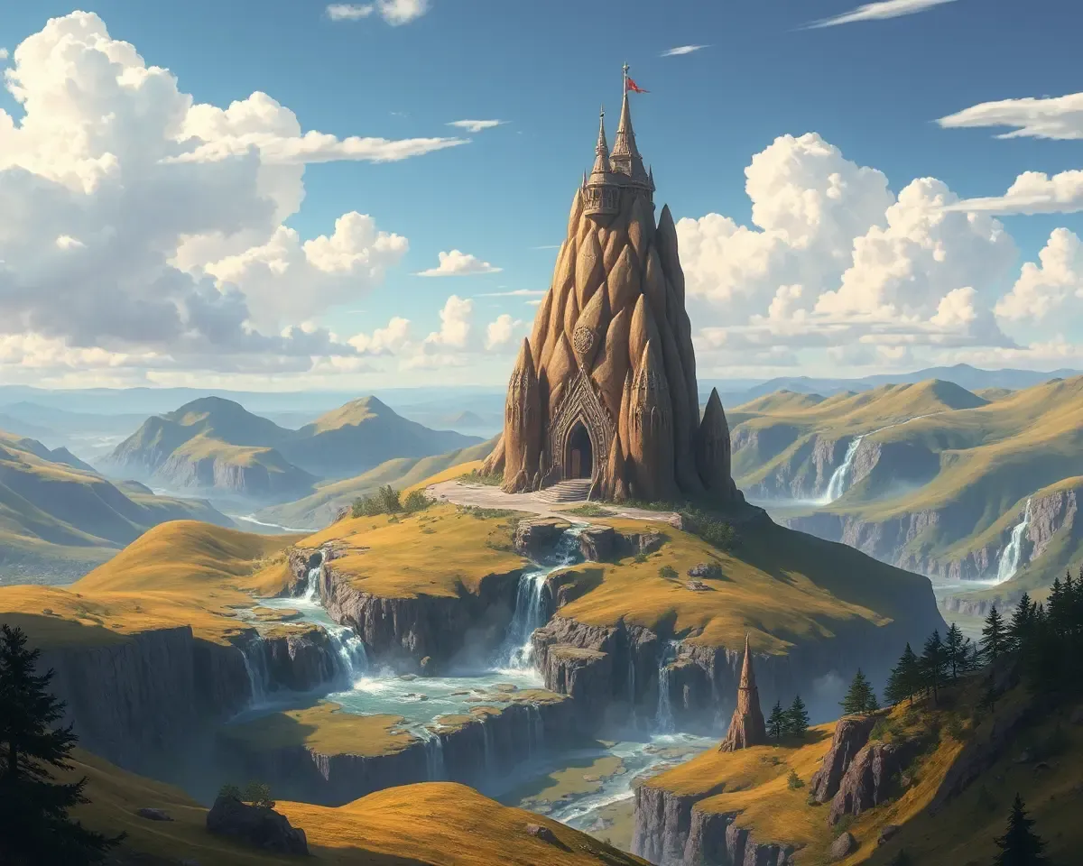 Giant Biskut Monument Rising from Fantasy Landscape