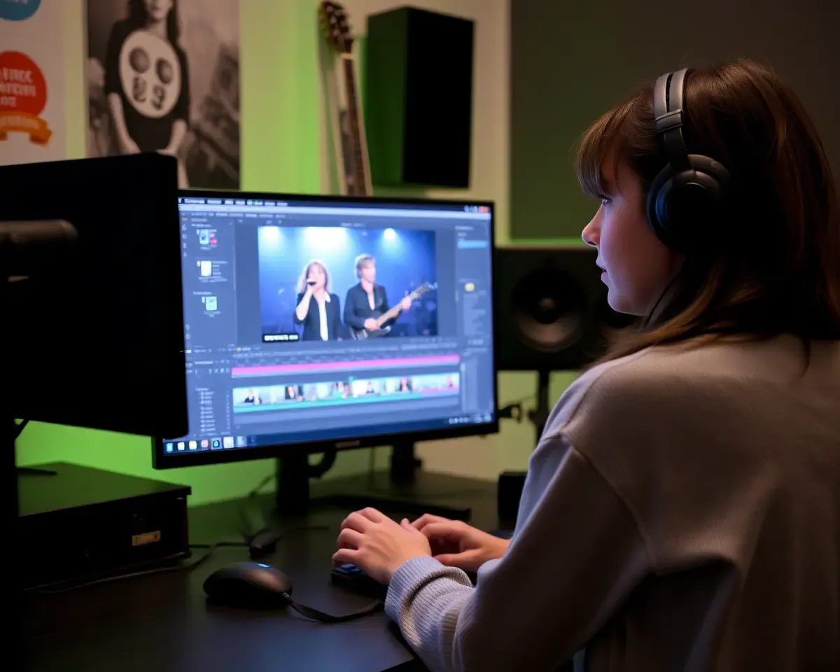 Girl Edits Music Video in Music Studio