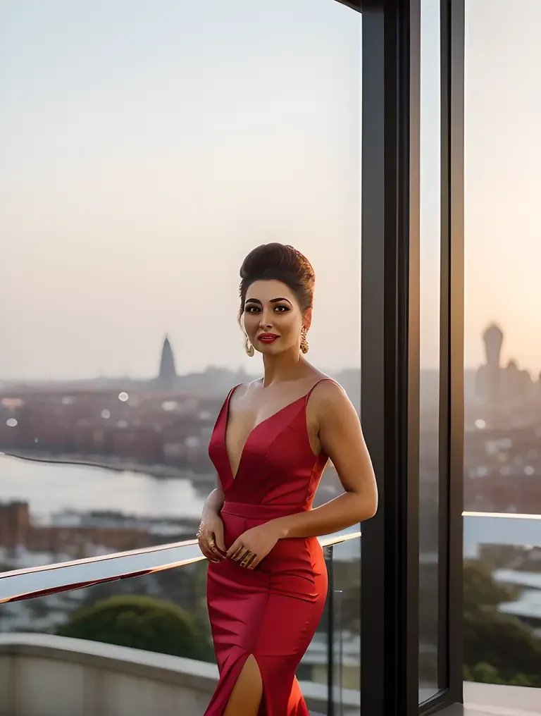 Glamorous Beauty Aunty City Skyline Sunset Portrait