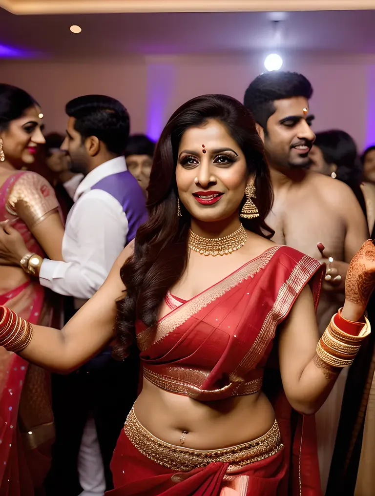 Glamorous Indian Bhabhi Dancing at Wedding with Friends Family