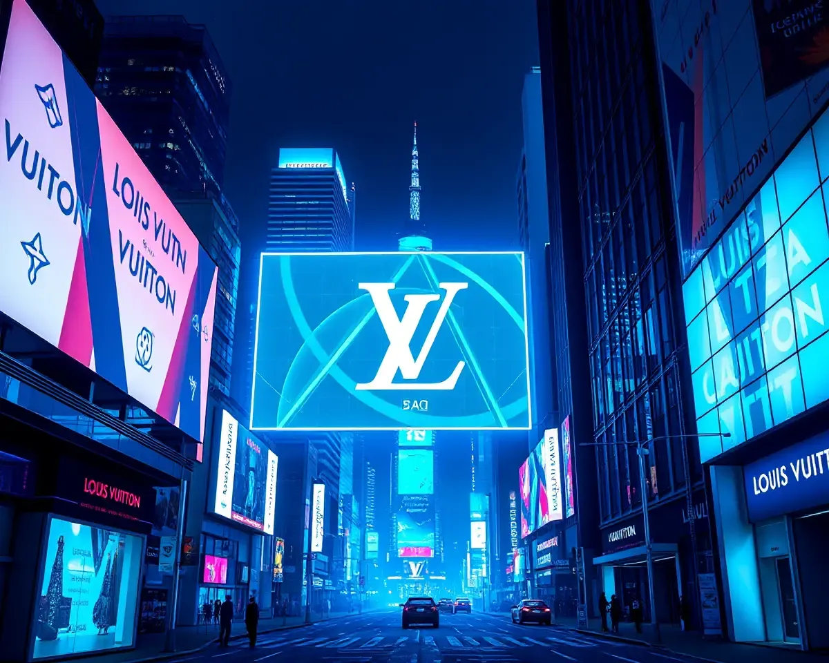 Glowing Billboard with Louis Vuitton Logo Vector Display