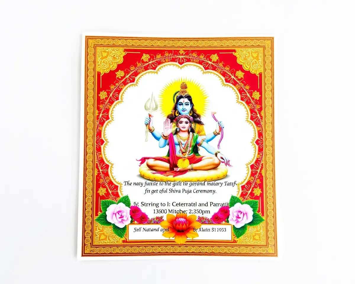 Golden Border Shiva Puja Invitation Card with Lord Shiva Image