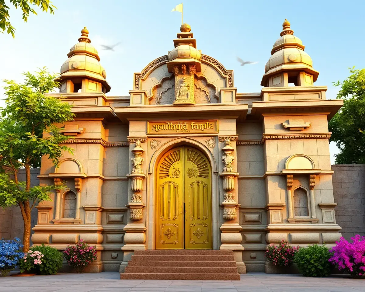 Golden Door and Stone Carvings at Ayodhya Temple Entrance