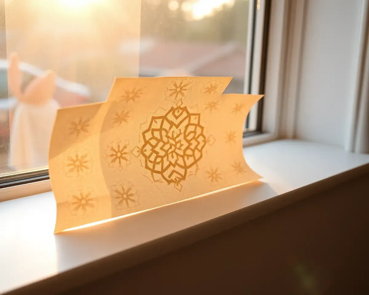 Golden Light Illuminates Paper Pataka on Windowsill