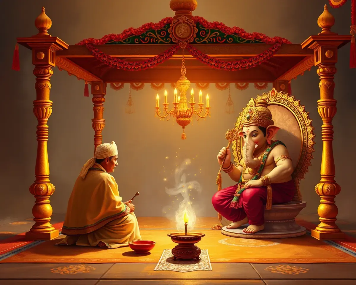 Golden Light Namkaran Ritual Setup Digital Painting
