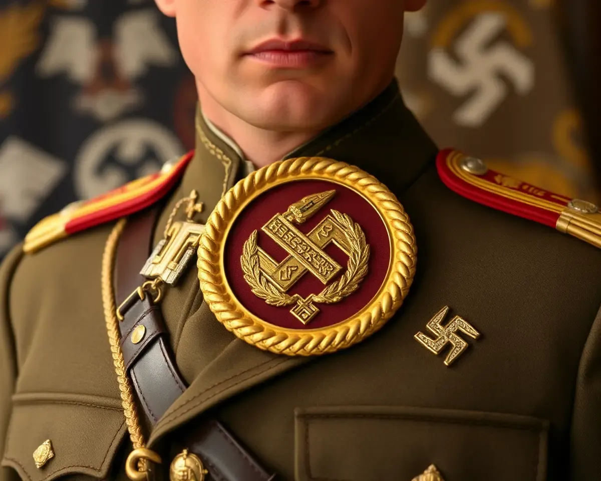 Golden Swastika Badge on Military Uniform