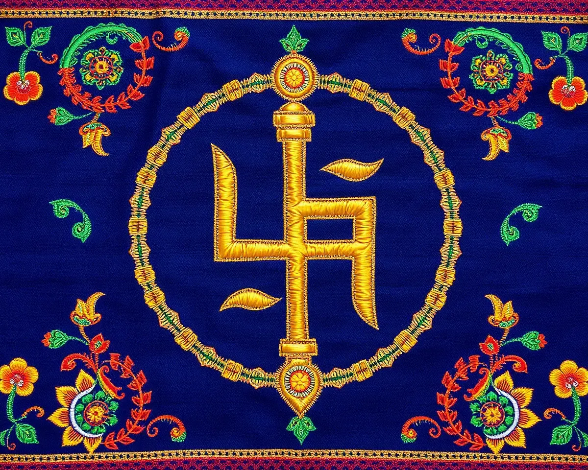 Golden Swastika Pattern on Traditional Indian Textile