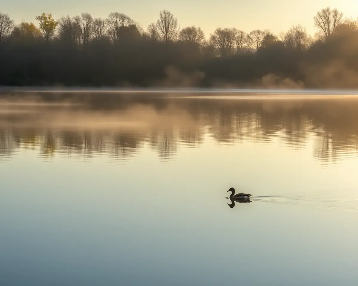 Good Morning Image Shukrawar: Serene Lake with Peaceful Reflection and Ducks Swimming