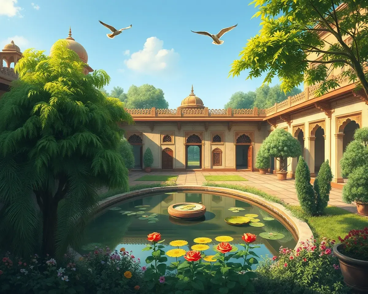 Good Morning Shaniwar Image: Serene Shaniwar Wada Courtyard Illustration