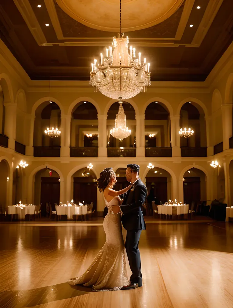 Grand Ballroom with Chandelier and Live Band
