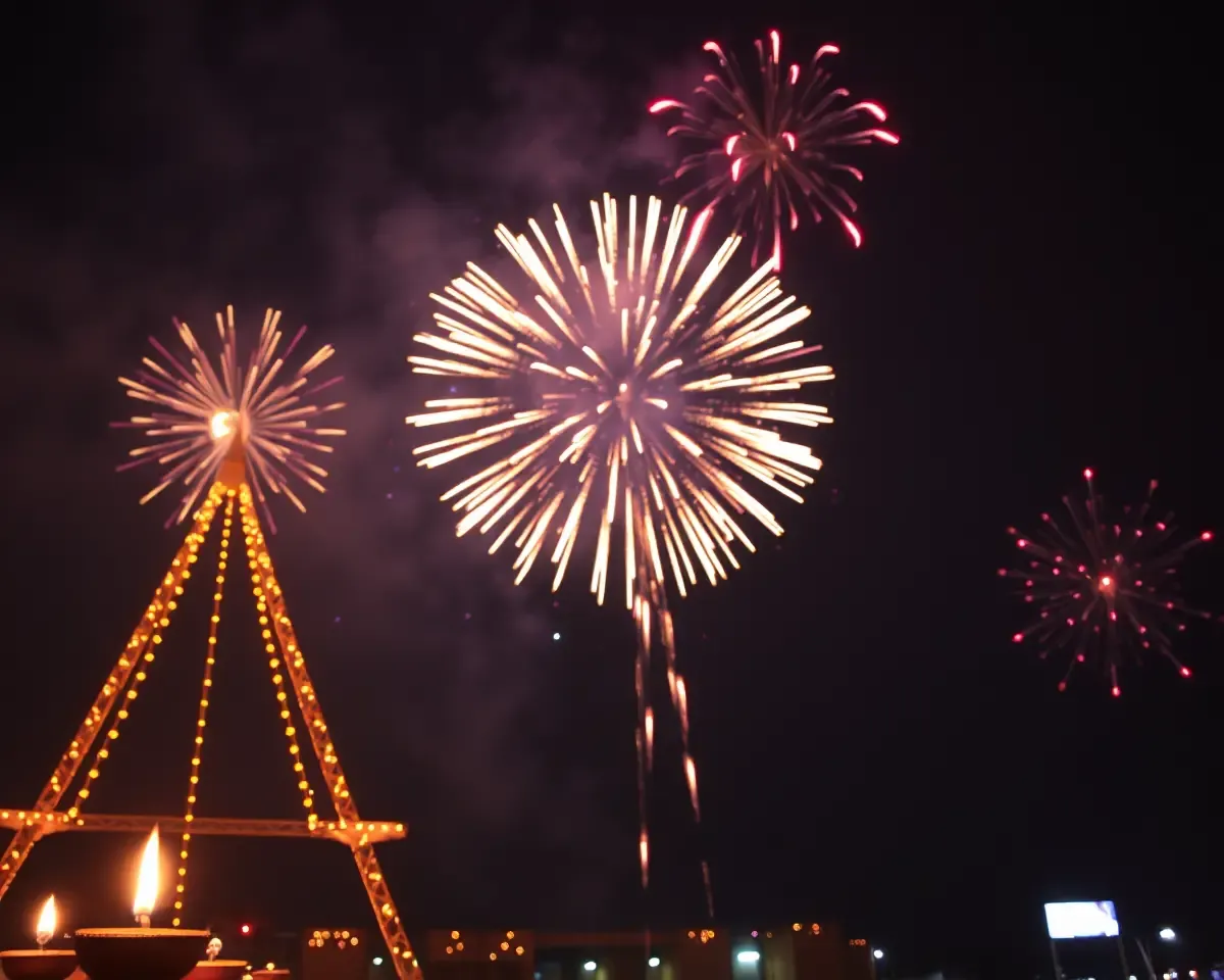 Grand Fireworks Display on CB Background Diwali Night