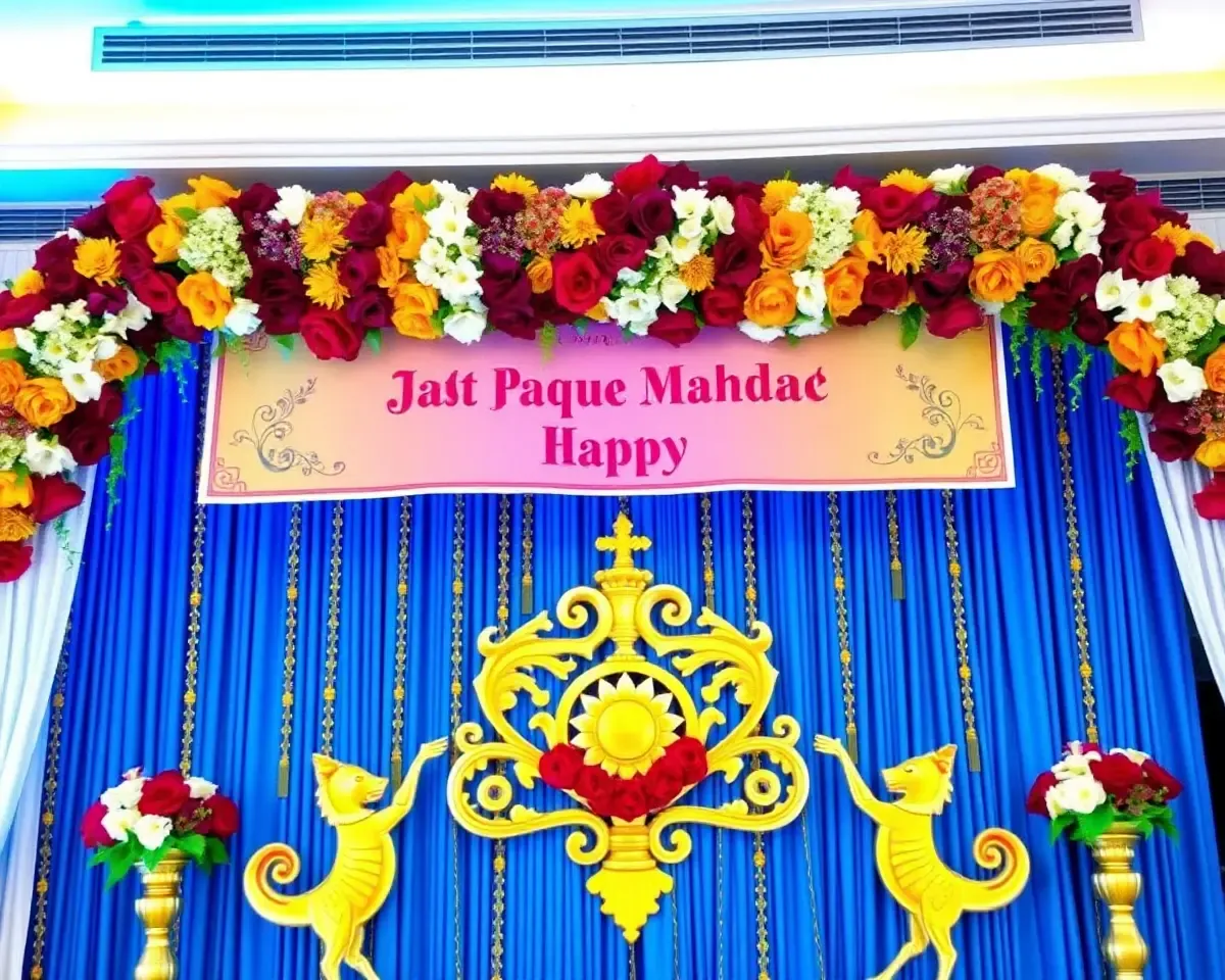 Grand Mandap Decoration Banner with Bold Flowers and Ornate Design