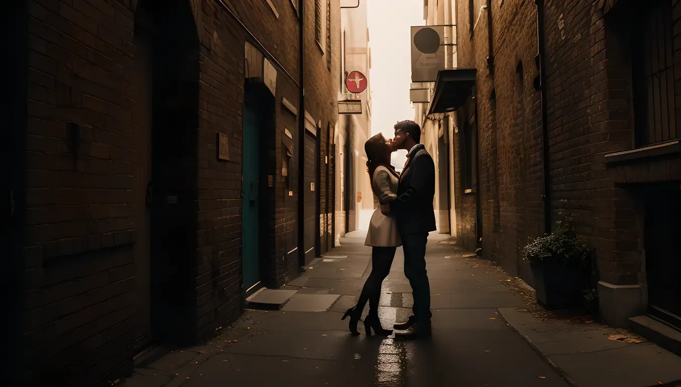 Gritty Alleyway Kiss in Dark Photo Editor's Vision