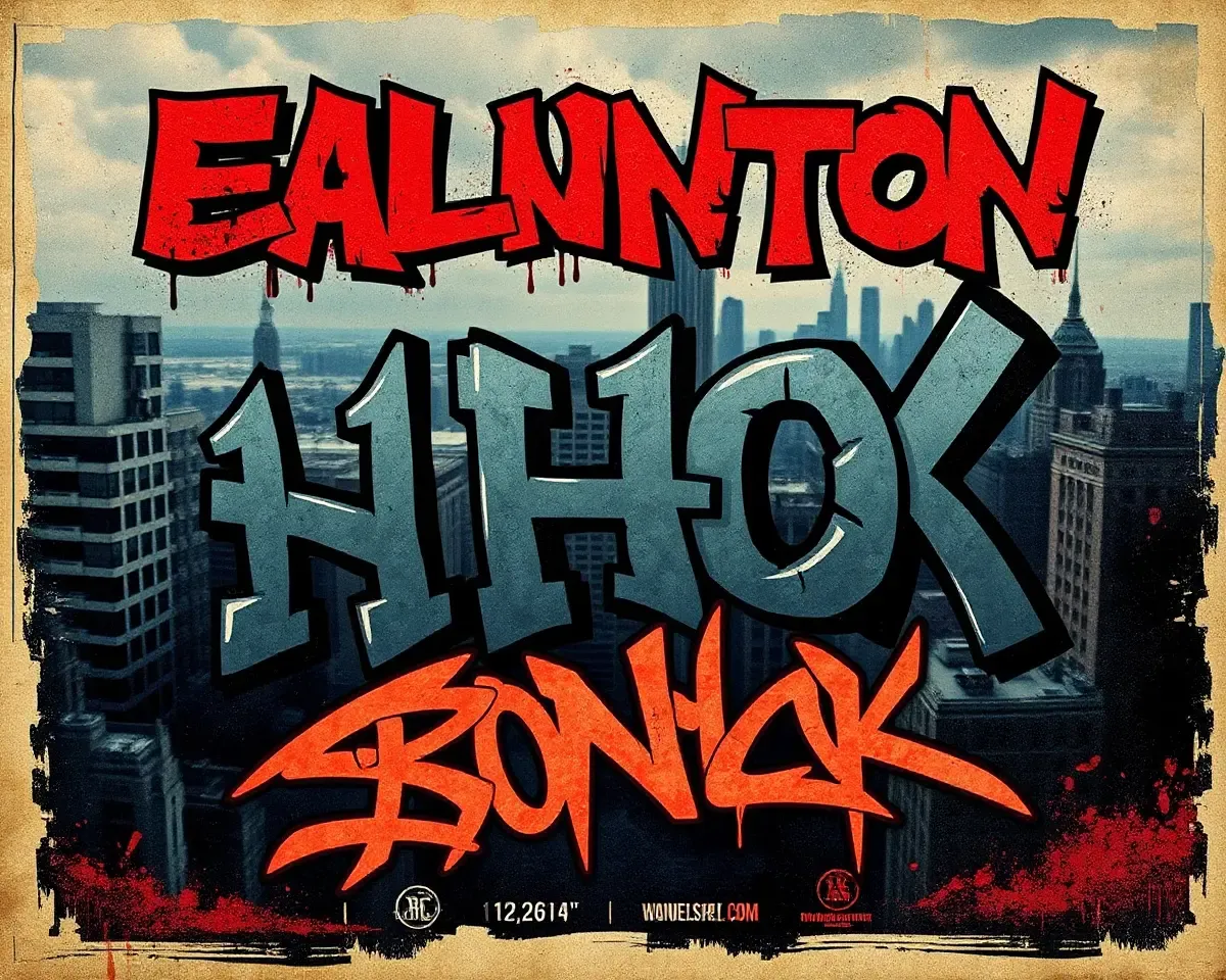 Gritty Urban Landscape 12x36 Album Cover Design with Bold Graffiti