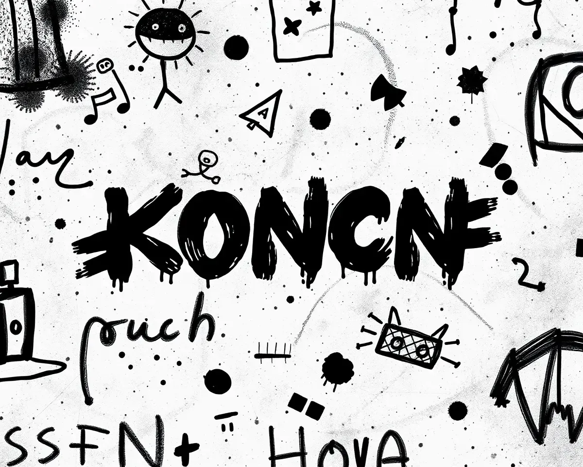 Grungy Black Doodle Wallpaper with Ripped Textures Typography