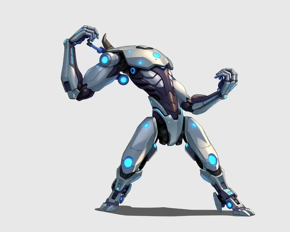 HD Flex Machine with Metallic Body and Glowing Blue Accents in Dynamic Pose