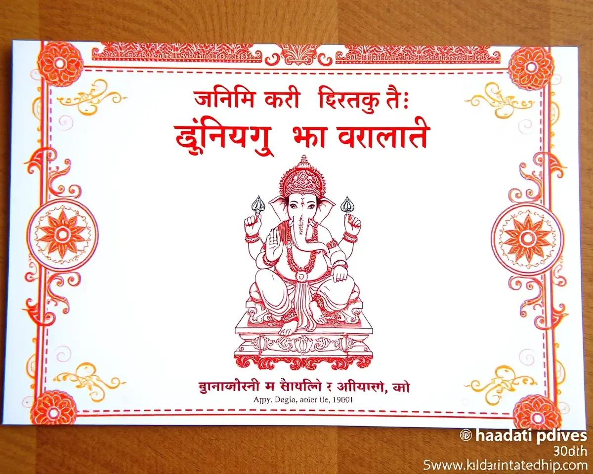 Hand-Drawn Ganpati Invitation Card in Marathi Intricate Details