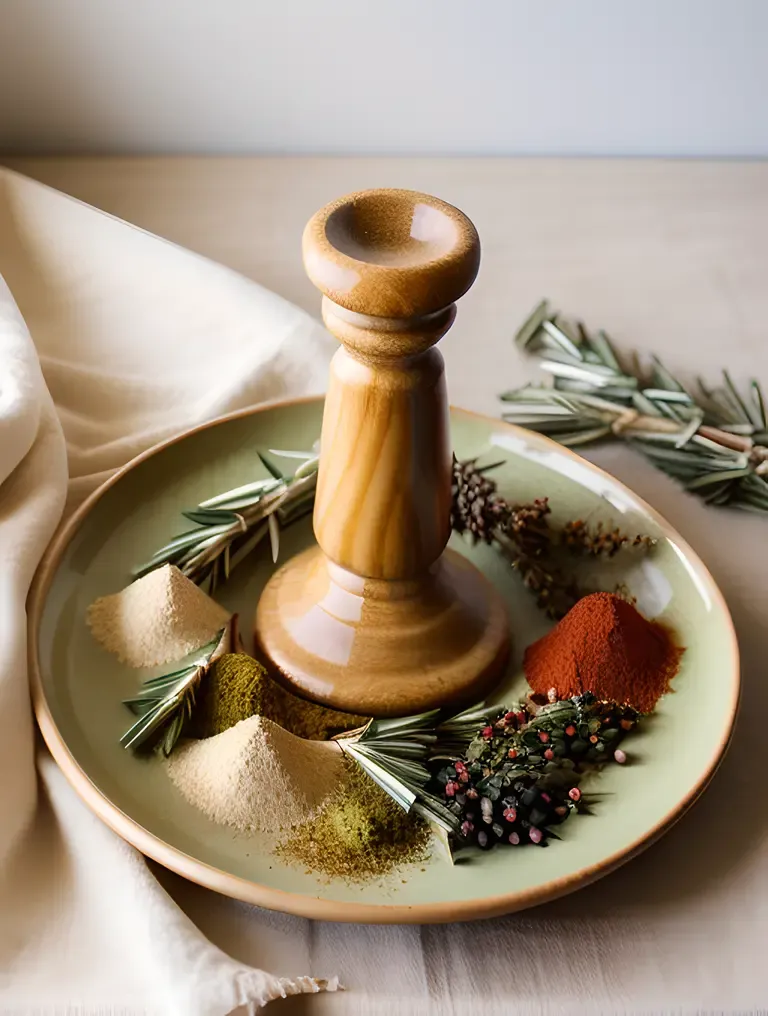 Hand-Painted Ceramic Pestle with Spices and Rosemary
