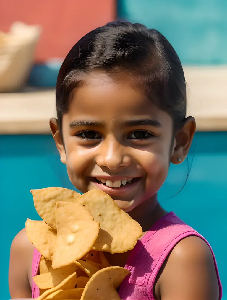 Happy Child Holding Murukku Chips with Big Smile Face