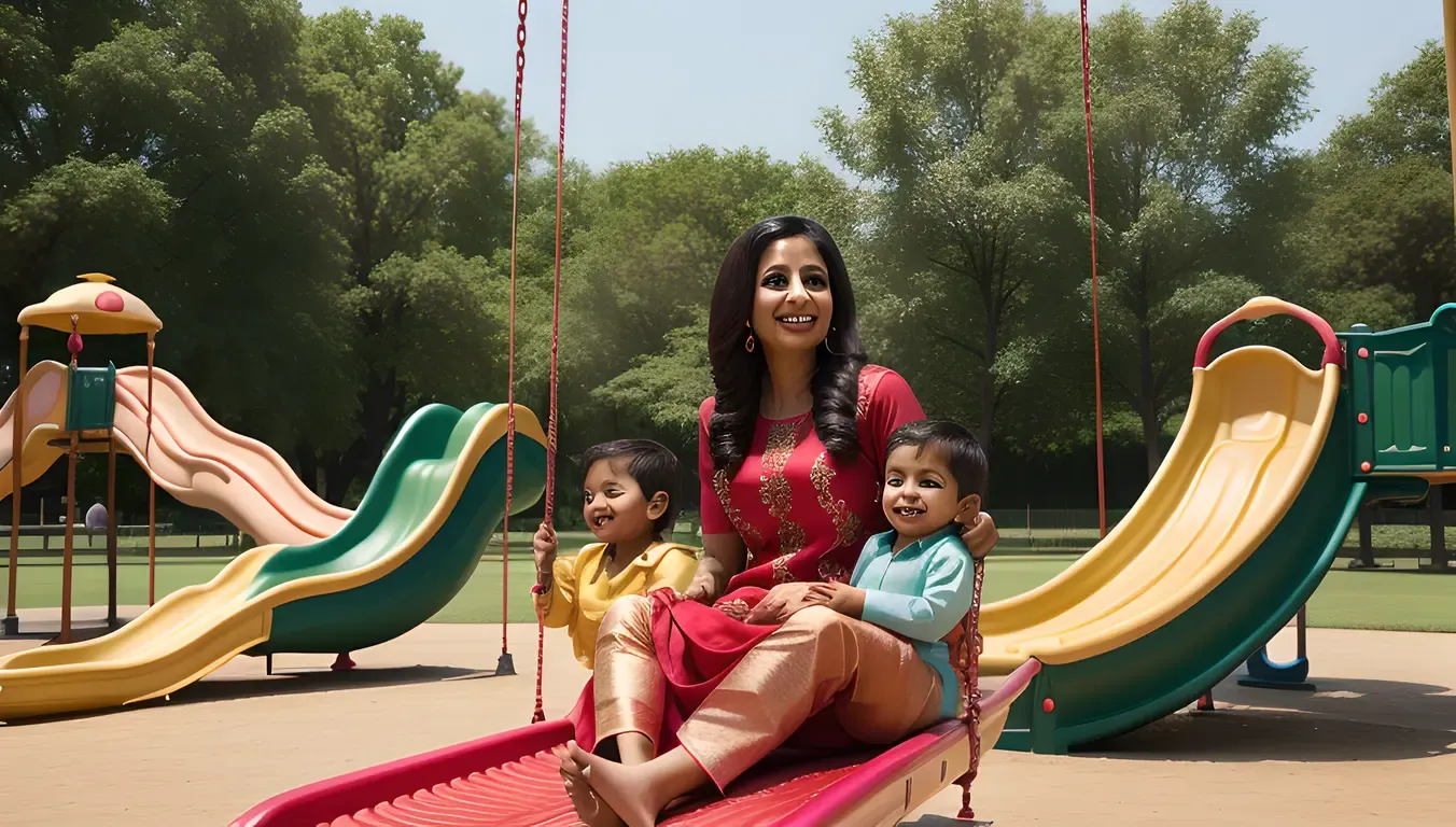 Happy Indian Bhabhi Playing with Kids in Park