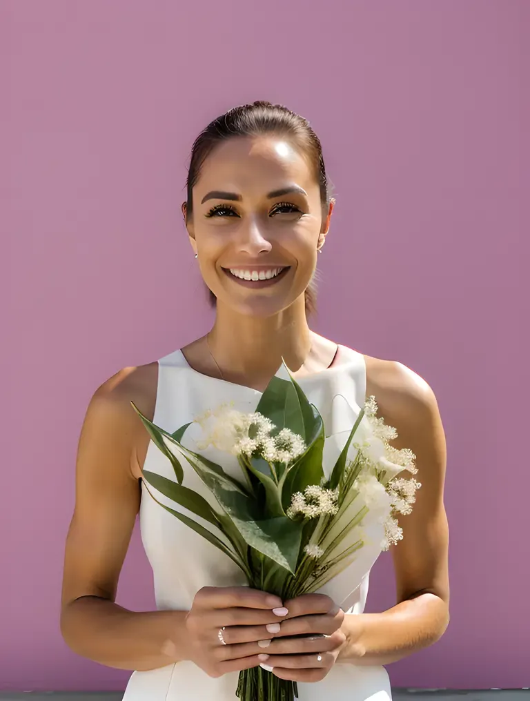 Happy Person Holds Bouquet of Datura Flowers