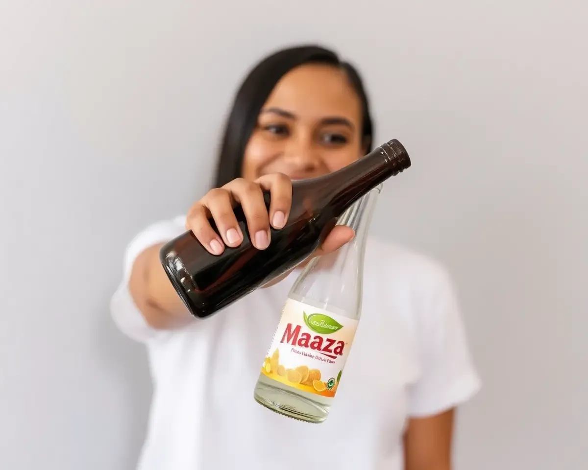 Happy Person Holds Maaza Bottle with Big Smile