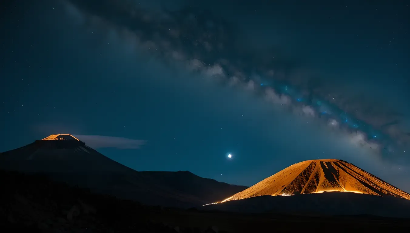 Haunting Moonlit Night Shot of Extinct Volcano's Peak with Stars