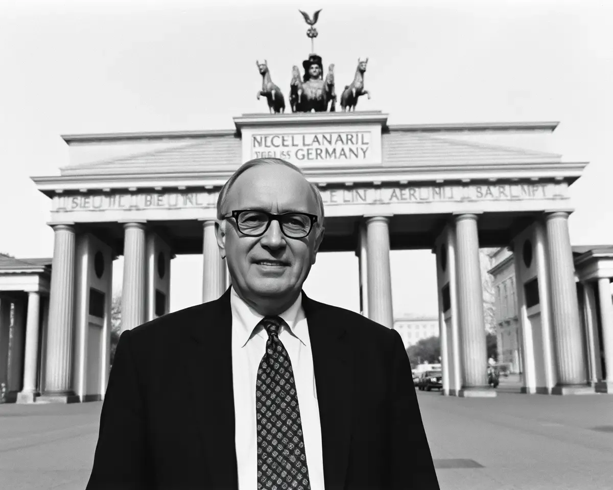 Helmut Kohl at Brandenburg Gate, Unifying Germany's Chancellor